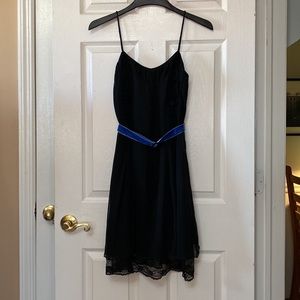 VTG Anna Sui x Anthropologie Black Silk Dress Lace Slip Velvet Belt